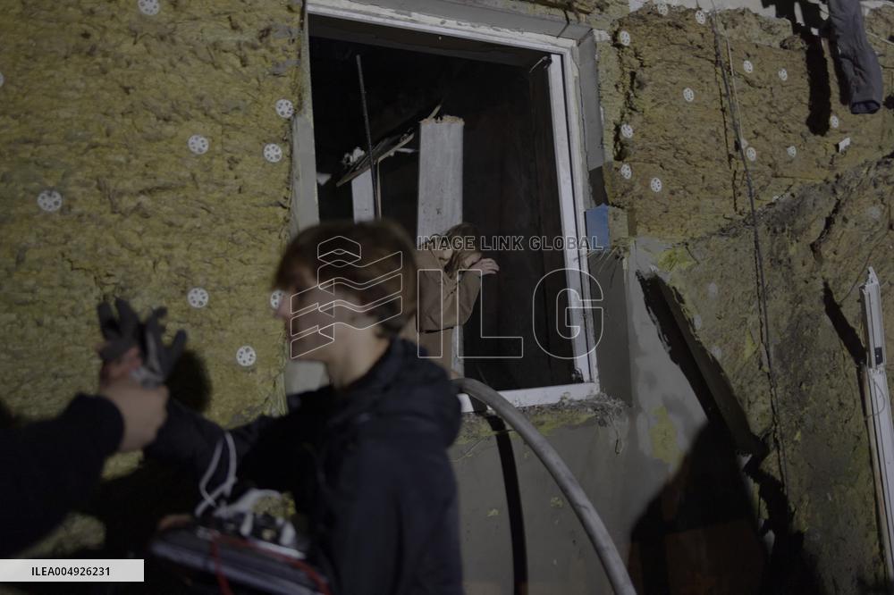 Rescuers At Drone Strike Site - Kharkiv