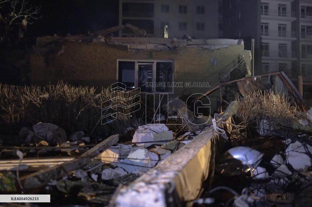 Rescuers At Drone Strike Site - Kharkiv