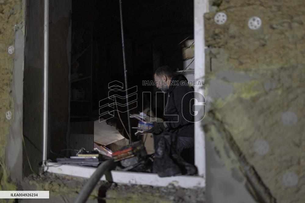 Rescuers At Drone Strike Site - Kharkiv