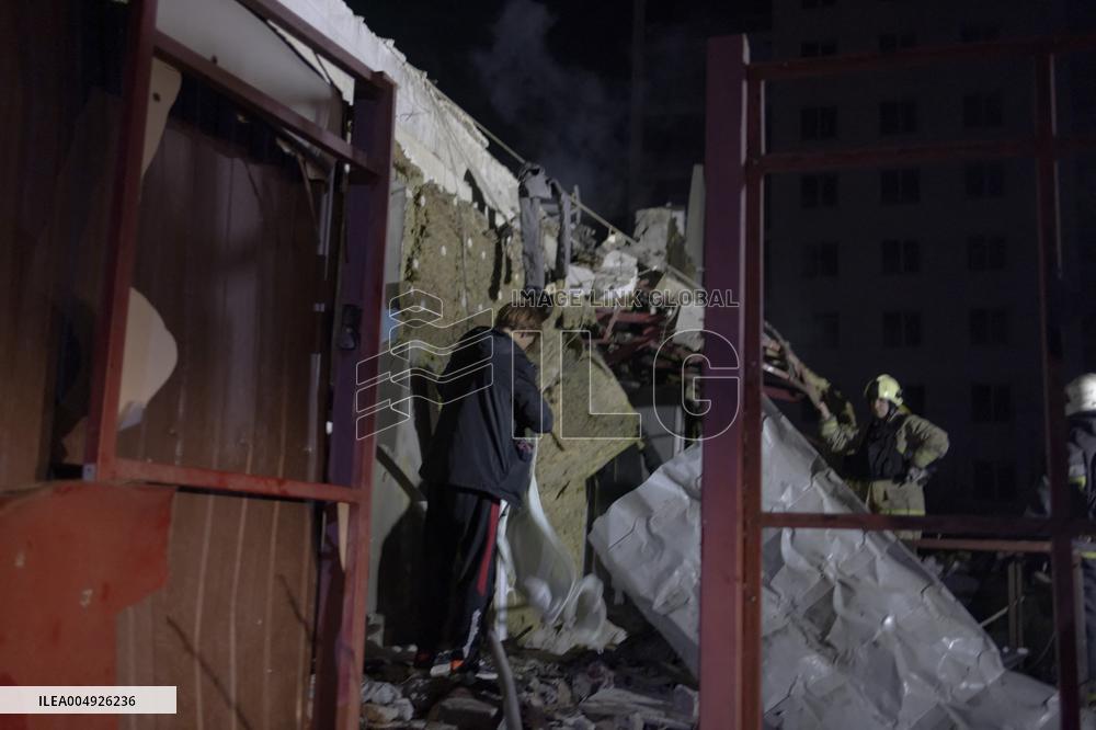 Rescuers At Drone Strike Site - Kharkiv