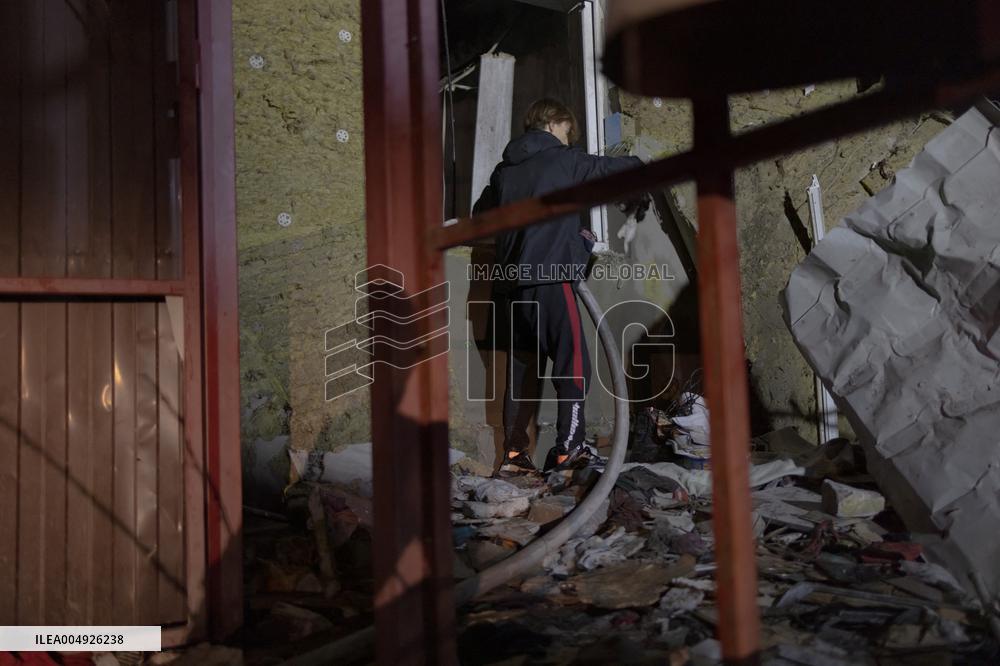 Rescuers At Drone Strike Site - Kharkiv