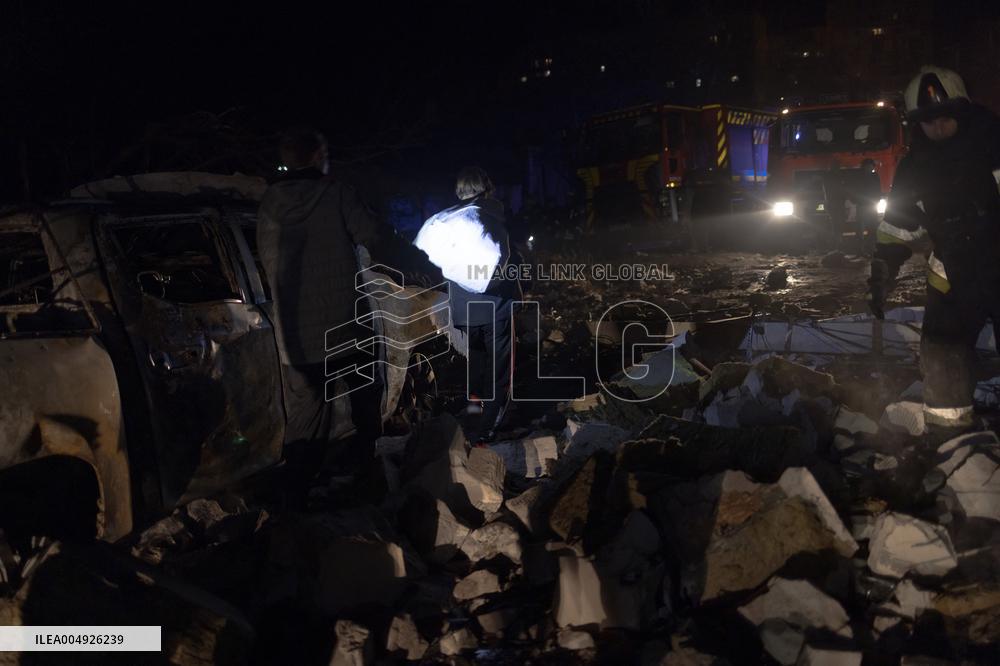 Rescuers At Drone Strike Site - Kharkiv