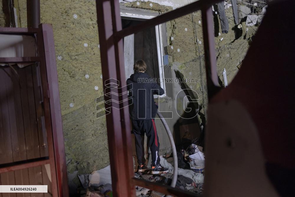 Rescuers At Drone Strike Site - Kharkiv