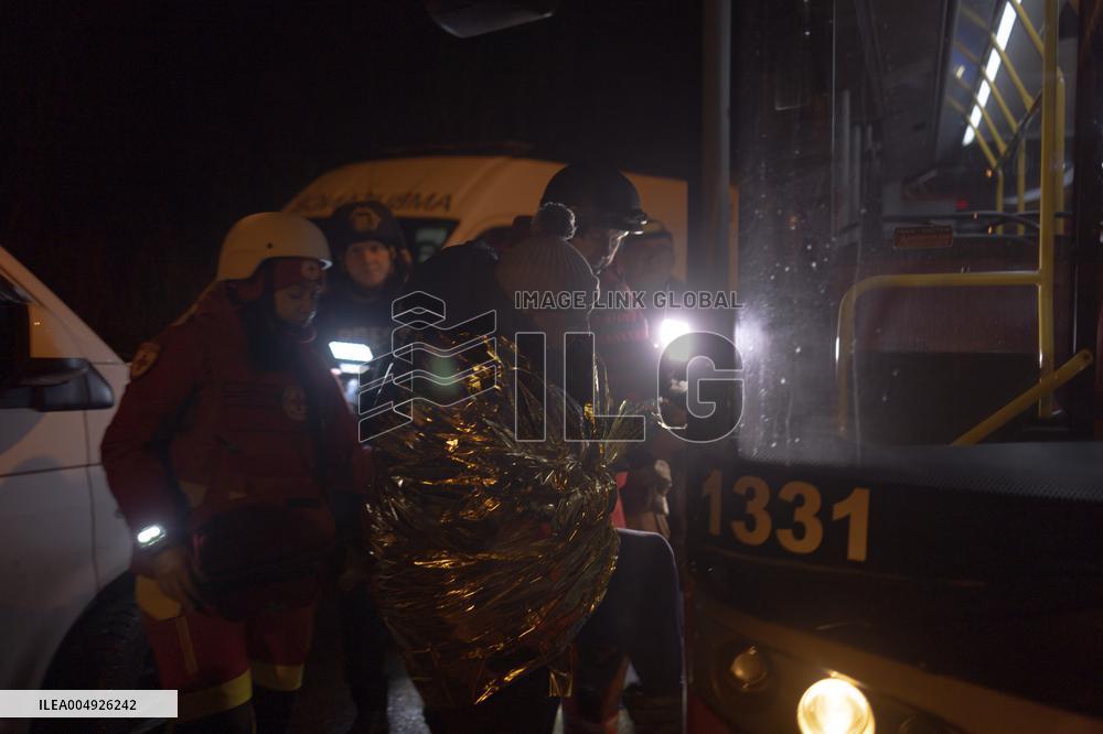 Rescuers At Drone Strike Site - Kharkiv