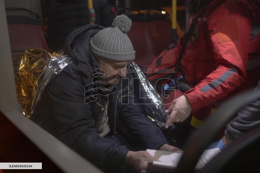 Rescuers At Drone Strike Site - Kharkiv