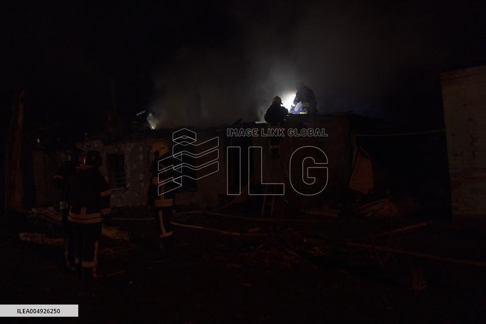 Rescuers At Drone Strike Site - Kharkiv