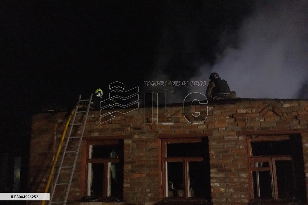 Rescuers At Drone Strike Site - Kharkiv