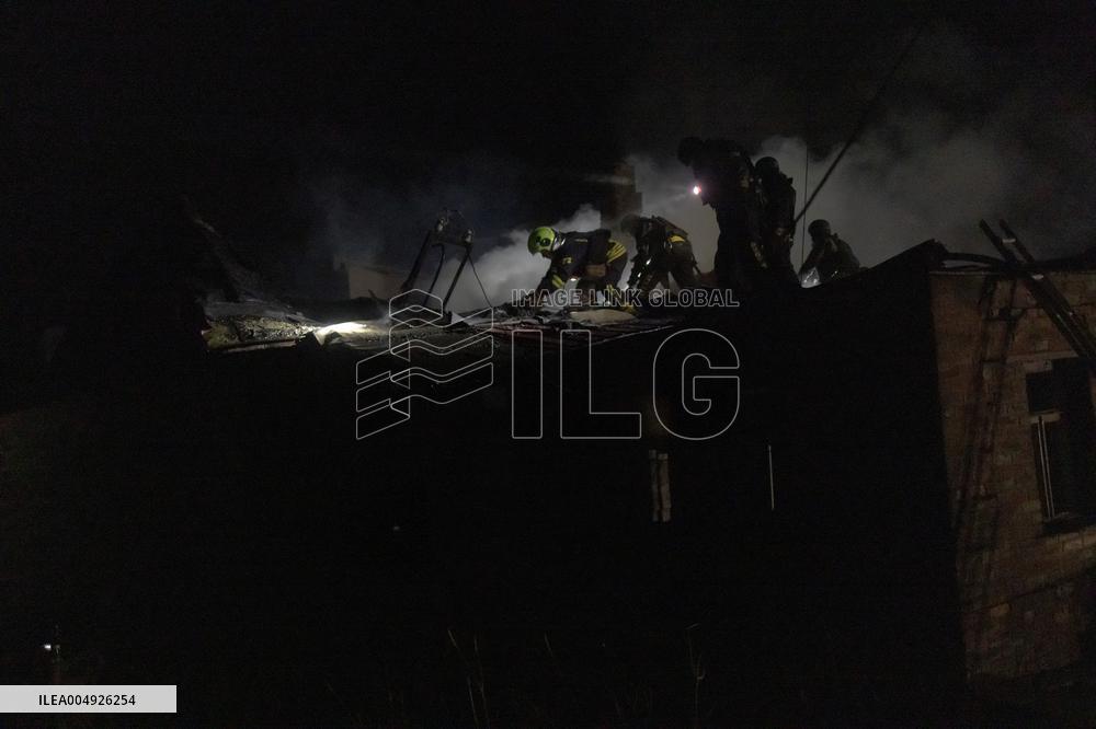 Rescuers At Drone Strike Site - Kharkiv