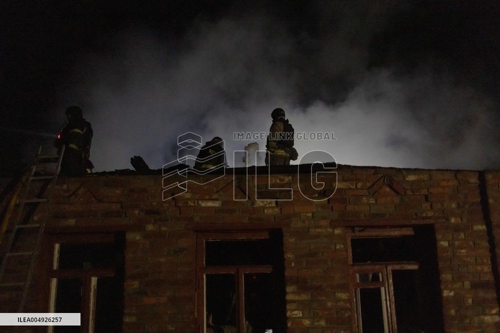 Rescuers At Drone Strike Site - Kharkiv