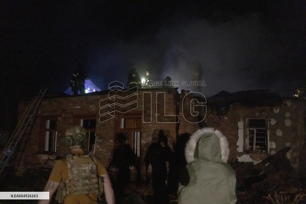 Rescuers At Drone Strike Site - Kharkiv