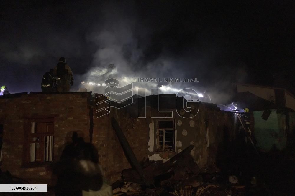 Rescuers At Drone Strike Site - Kharkiv