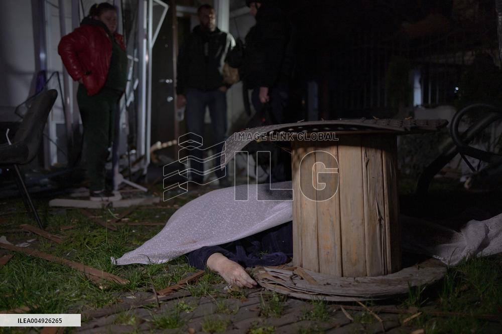 Rescuers At Drone Strike Site - Kharkiv