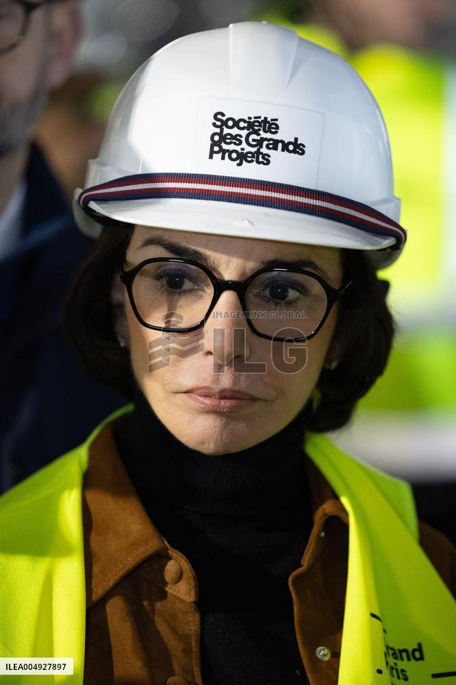 Rachida Dati visits La Courneuve Six Routes station construction site