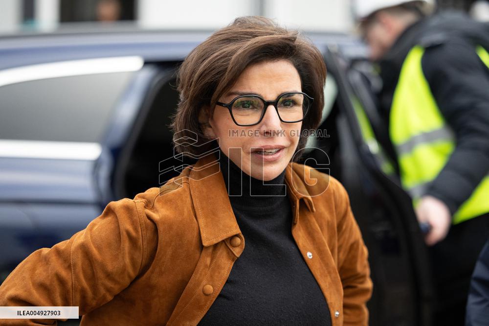 Rachida Dati visits La Courneuve Six Routes station construction site