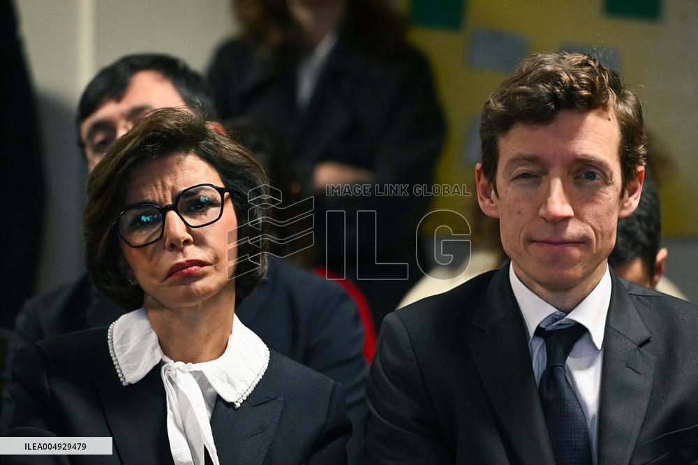 Rachida Dati and Edouard Geffray visit a cinema and a high school in Creteil near Paris FA