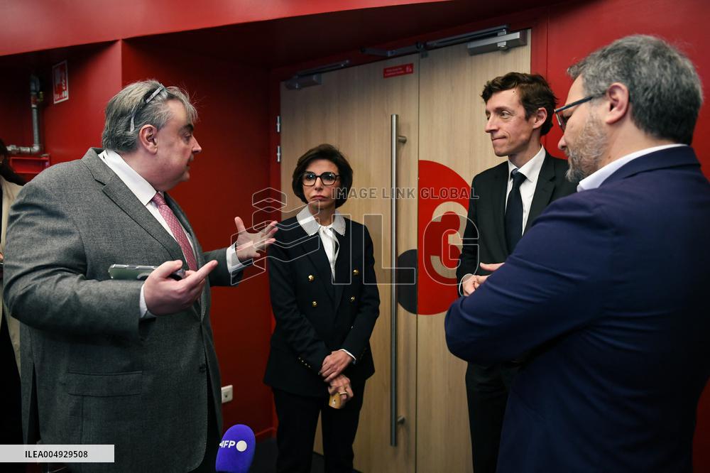 Rachida Dati and Edouard Geffray visit a cinema and a high school in Creteil near Paris FA