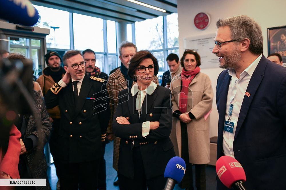 Rachida Dati and Edouard Geffray visit a cinema and a high school in Creteil near Paris FA