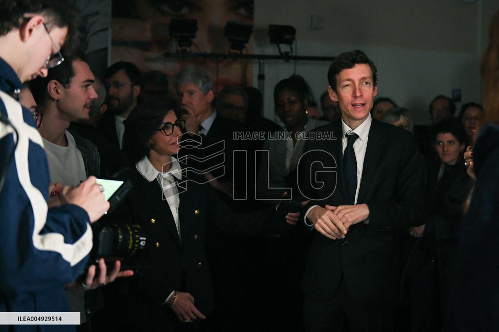 Rachida Dati and Edouard Geffray visit a cinema and a high school in Creteil near Paris FA