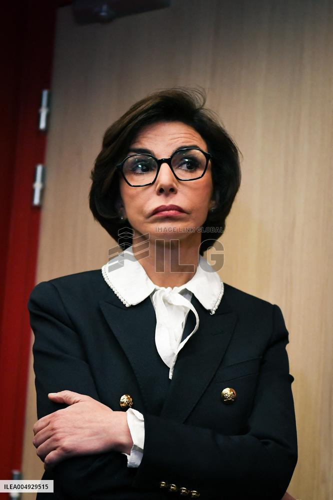 Rachida Dati and Edouard Geffray visit a cinema and a high school in Creteil near Paris FA