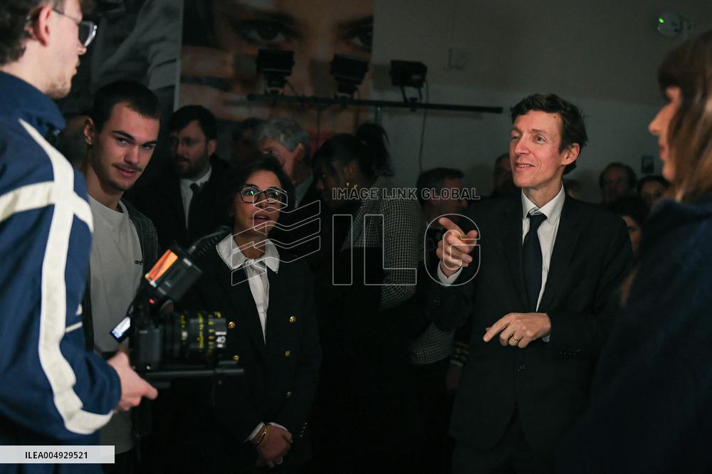 Rachida Dati and Edouard Geffray visit a cinema and a high school in Creteil near Paris FA