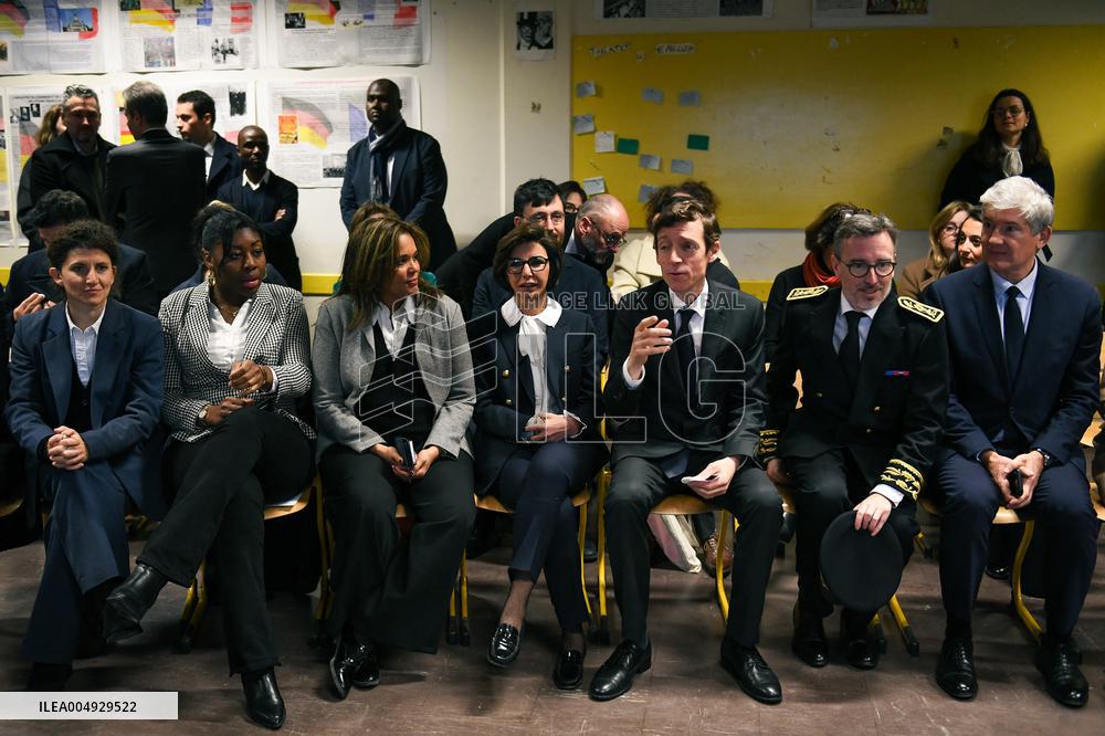 Rachida Dati and Edouard Geffray visit a cinema and a high school in Creteil near Paris FA