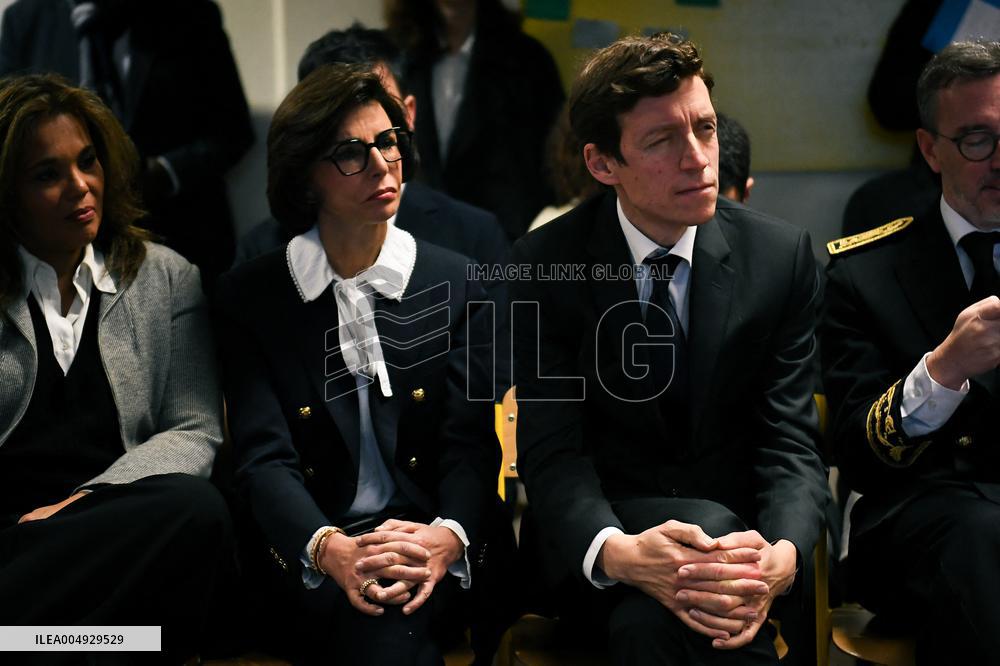 Rachida Dati and Edouard Geffray visit a cinema and a high school in Creteil near Paris FA
