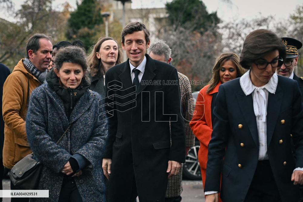Rachida Dati and Edouard Geffray visit a cinema and a high school in Creteil near Paris FA
