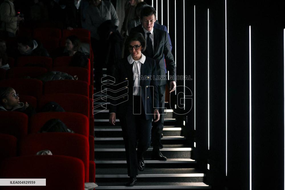 Rachida Dati and Edouard Geffray visit a cinema and a high school in Creteil near Paris FA