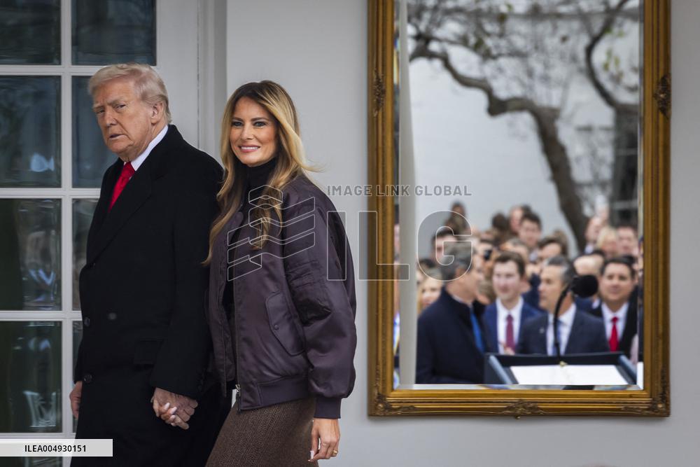 President Trump pardons turkey in the Rose Garden of the White House