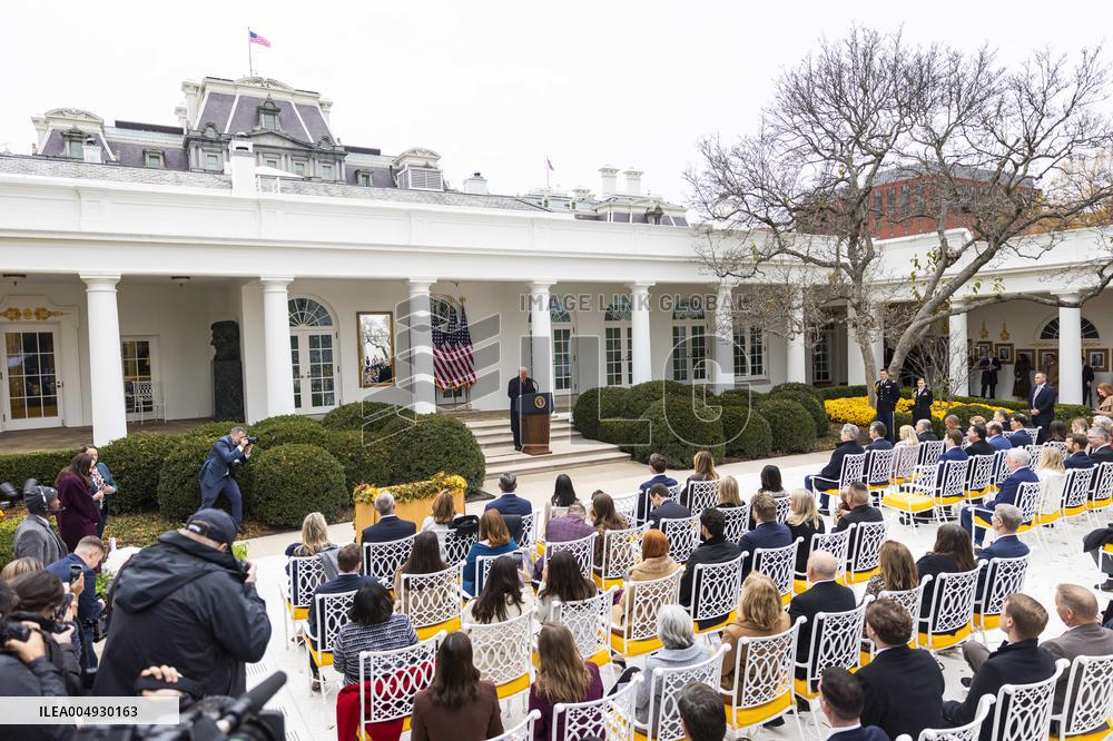 President Trump pardons turkey in the Rose Garden of the White House