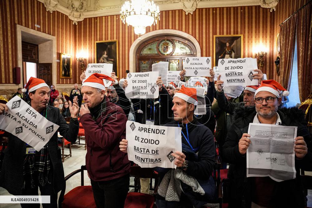 Local Police Protest During City Council Session In Seville - Spain