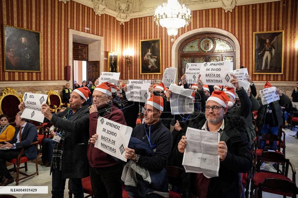 Local Police Protest During City Council Session In Seville - Spain