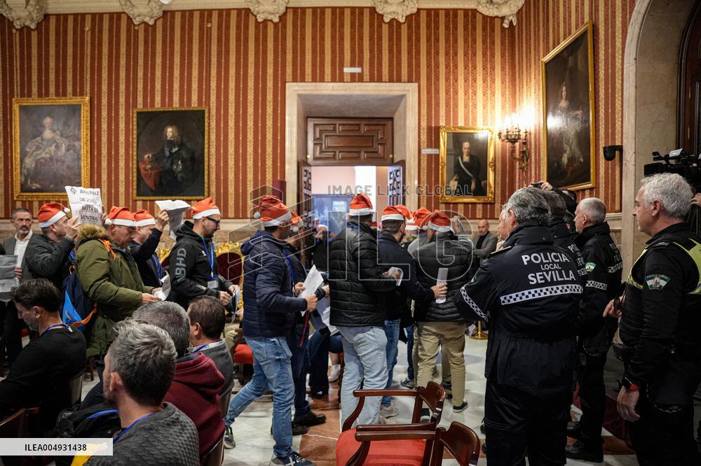 Local Police Protest During City Council Session In Seville - Spain