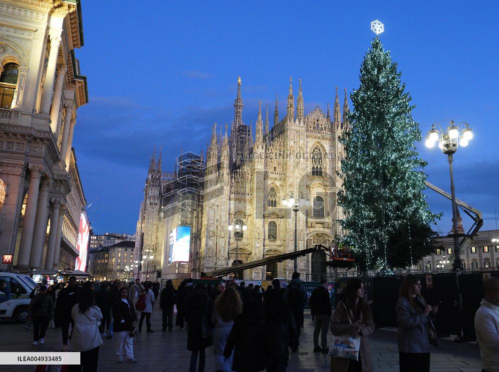 Christmas Tree Lights Up in Milan - Italy