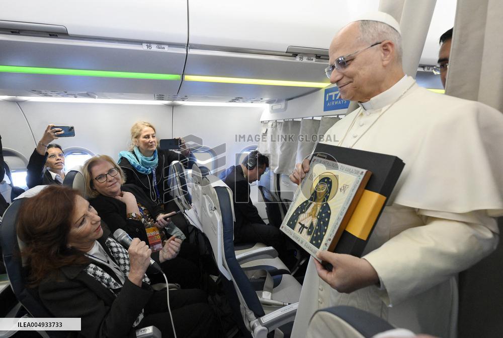 Pope Leo XIV On The Plane To Turkey