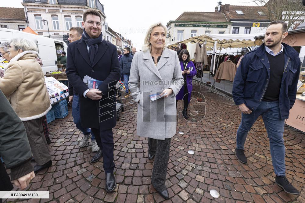 Marine Le Pen At Carvin Market for RN 2026 Municipal Campaign - Hauts-de-France