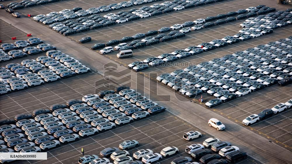 New Energy Vehicles Parked in Liangjiang New Area in Chongqing