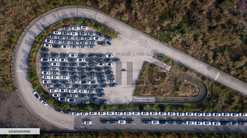 New Energy Vehicles Parked in Liangjiang New Area in Chongqing