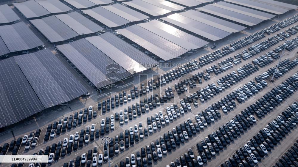 New Energy Vehicles Parked in Liangjiang New Area in Chongqing
