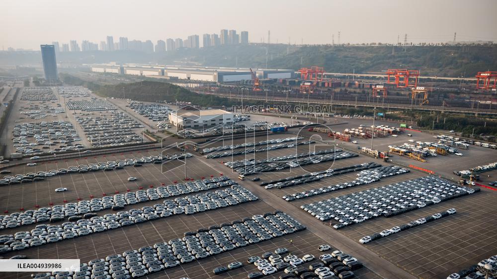 New Energy Vehicles Parked in Liangjiang New Area in Chongqing