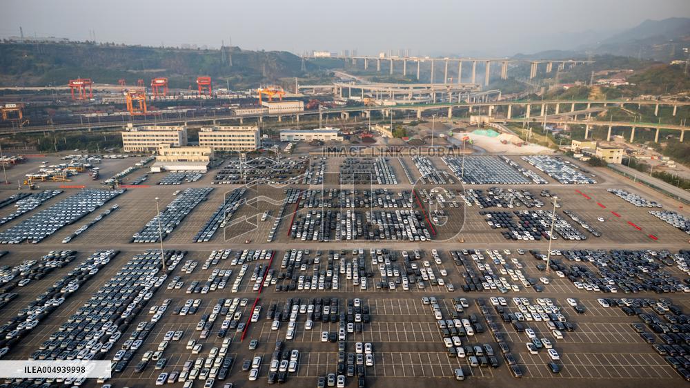 New Energy Vehicles Parked in Liangjiang New Area in Chongqing