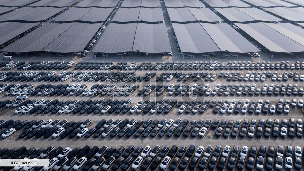 New Energy Vehicles Parked in Liangjiang New Area in Chongqing