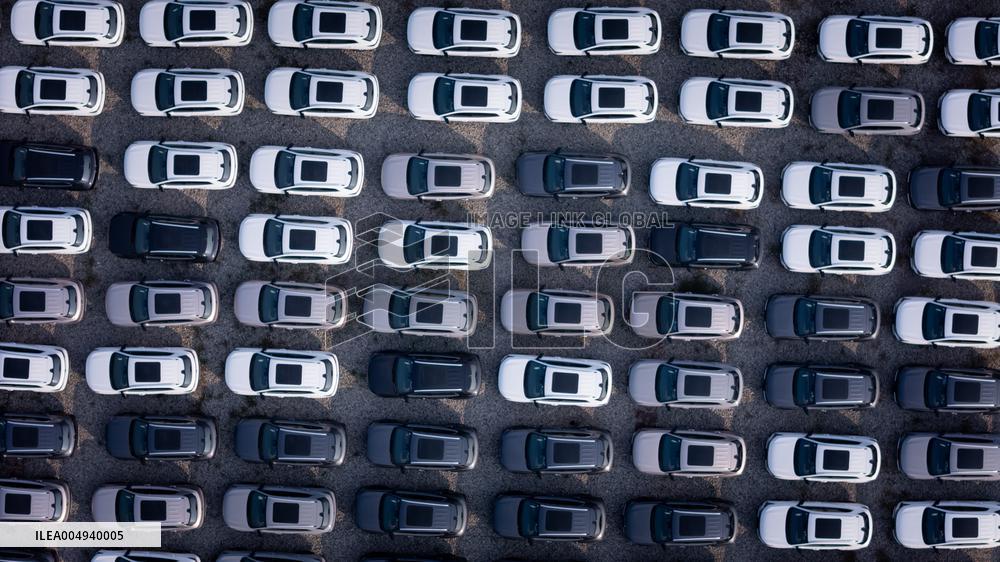 New Energy Vehicles Parked in Liangjiang New Area in Chongqing