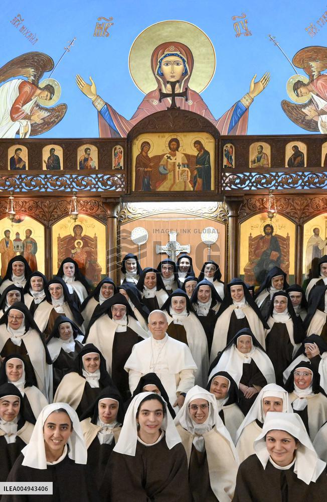 Pope Leo XIV Visits Carmelite Sisters In Harissa - Lebanon