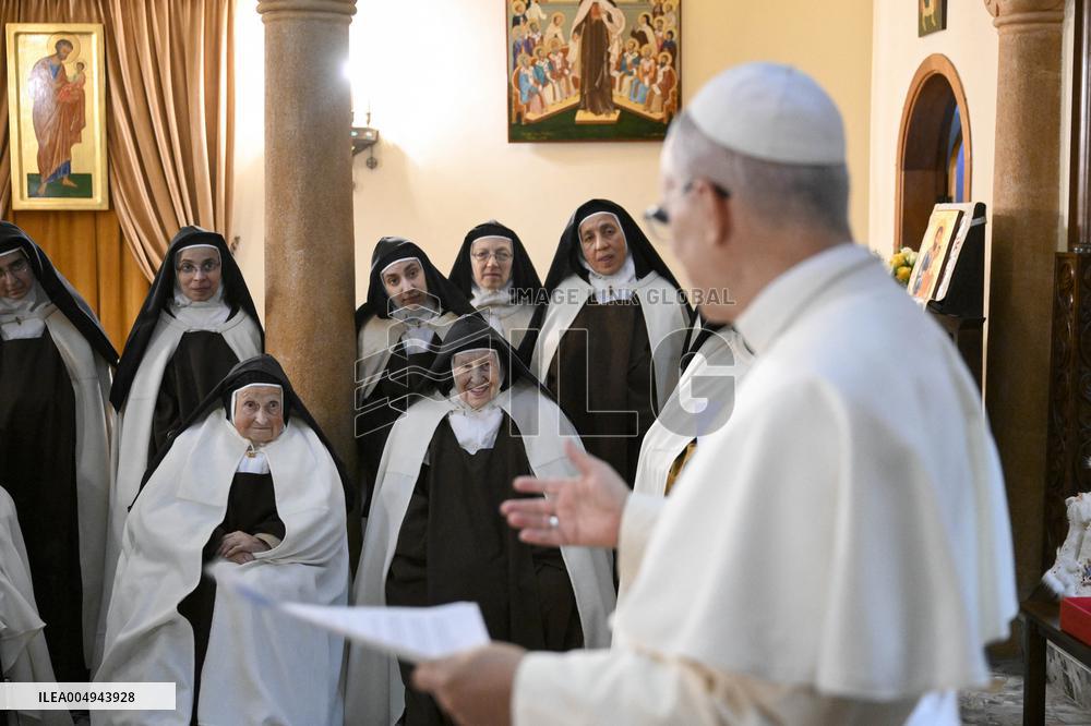 Pope Leo XIV Visits Carmelite Sisters In Harissa - Lebanon