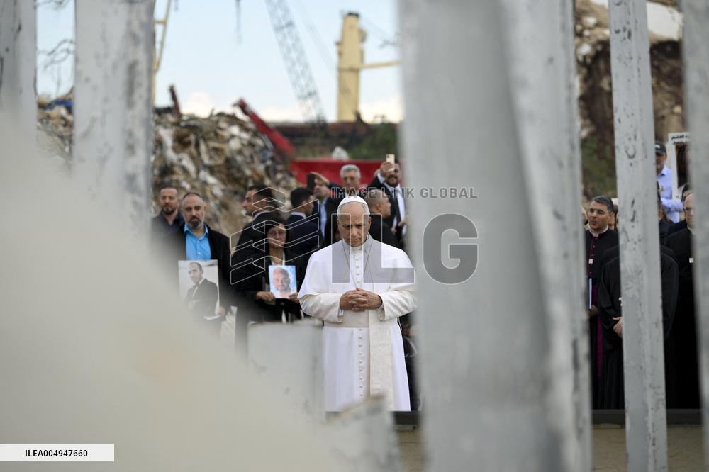 Pope Leo XIV Leads Silent Prayer at Beirut Port Blast Site - Lebanon