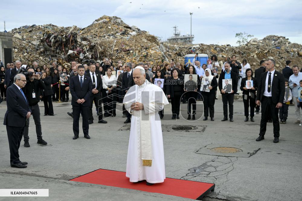 Pope Leo XIV Leads Silent Prayer at Beirut Port Blast Site - Lebanon