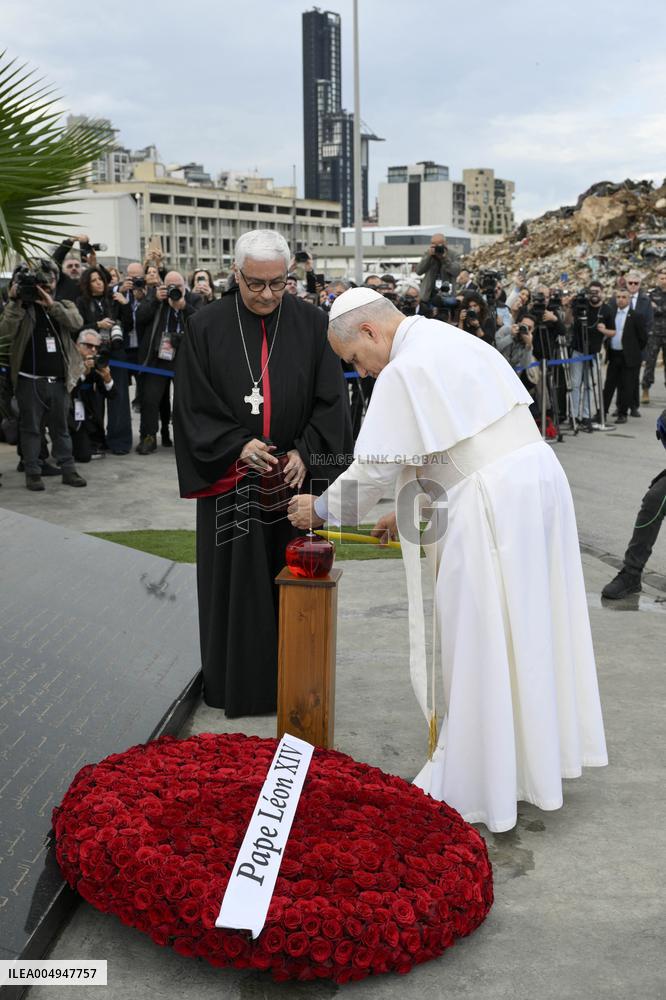 Pope Leo XIV Leads Silent Prayer at Beirut Port Blast Site - Lebanon