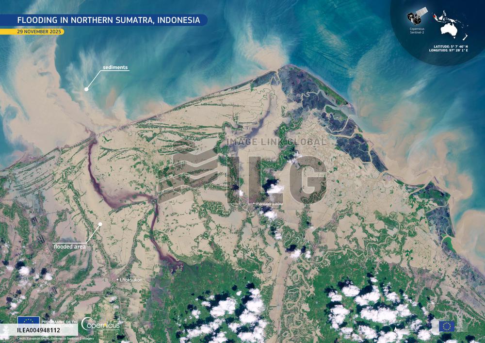 Satellite View of flooding in northern Sumatra, Indonesia