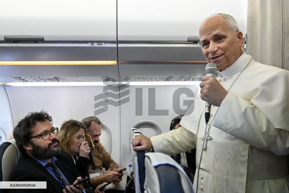 Pope Leo XIV Speaks To Press Aboard the Plane Back From Lebanon